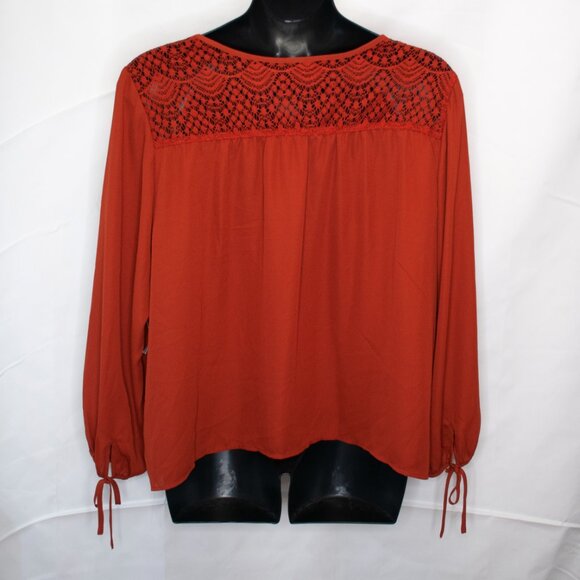 NEW Charlotte Russe Crochet Trim Top Women 3X Rust Orange Boho Blouse Plus 0211X - Picture 3 of 5